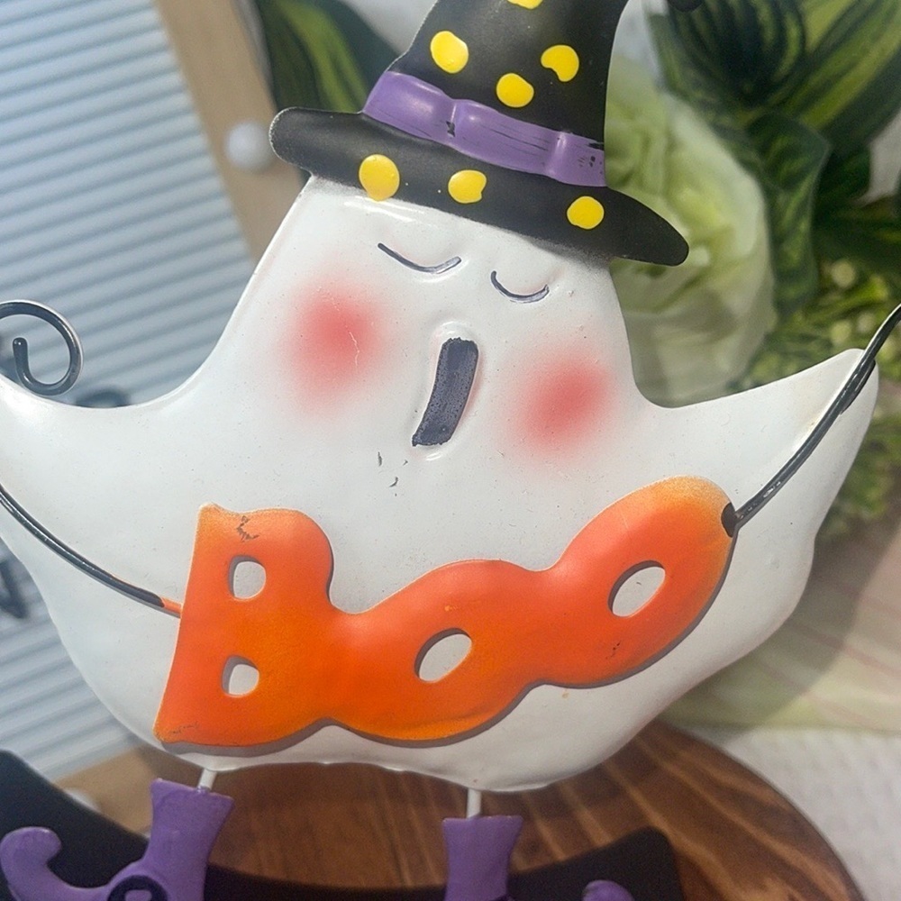 Halloween Ghost Figurine with Orange 'Boo' Sign - Picture 2 of 4